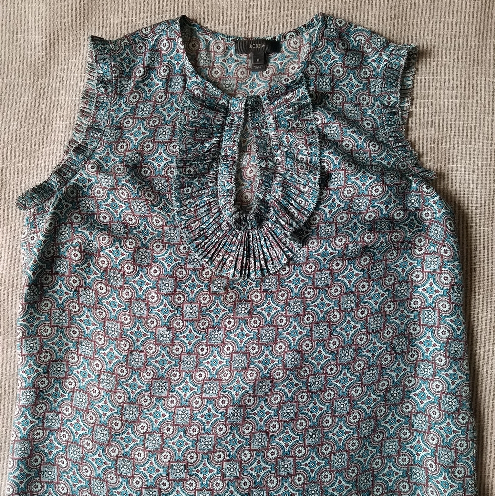 J. Crew, silk ruffle front sleeveless top, size 6